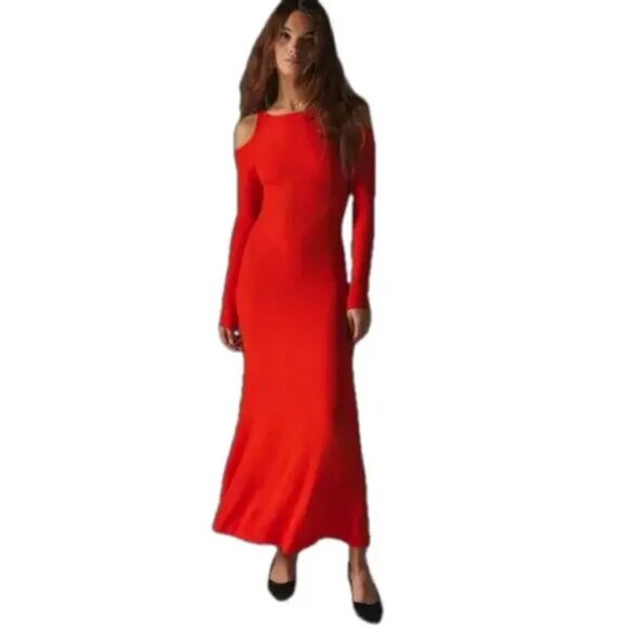 NWT UO Silence + Noise Xandra Knit Cold Shoulder Orange Maxi Dress - Picture 2 of 6